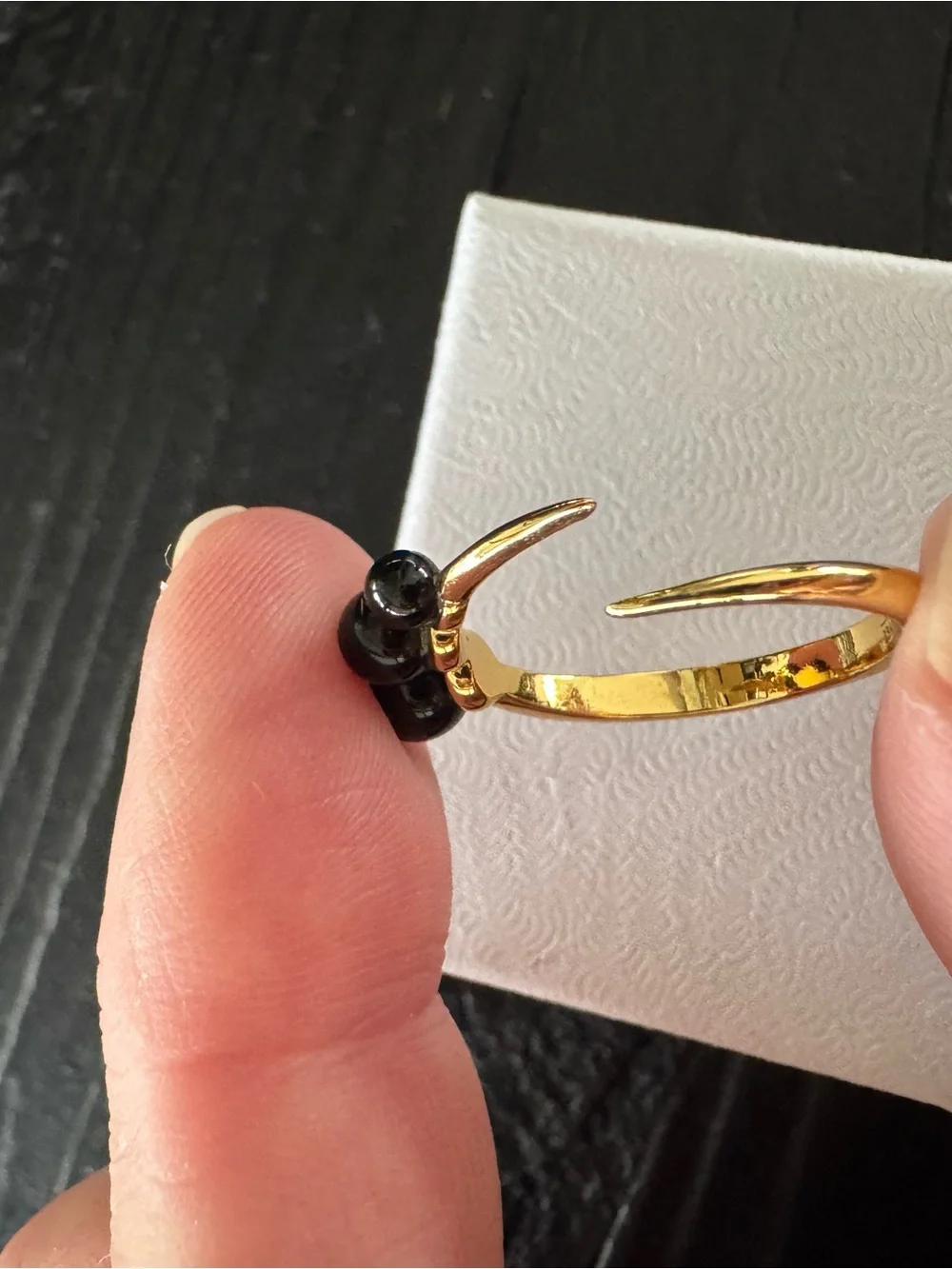 Black & Gold Graduated Bead Adjustable Statement Ring